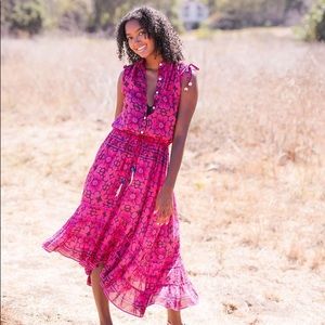 Sleeveless Pink Floral Maxi Dress with Tiered Skirt